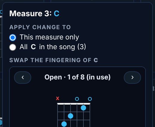 The chord menu for a bar