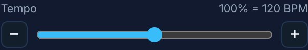 The Tempo slider with minus and plus buttons
